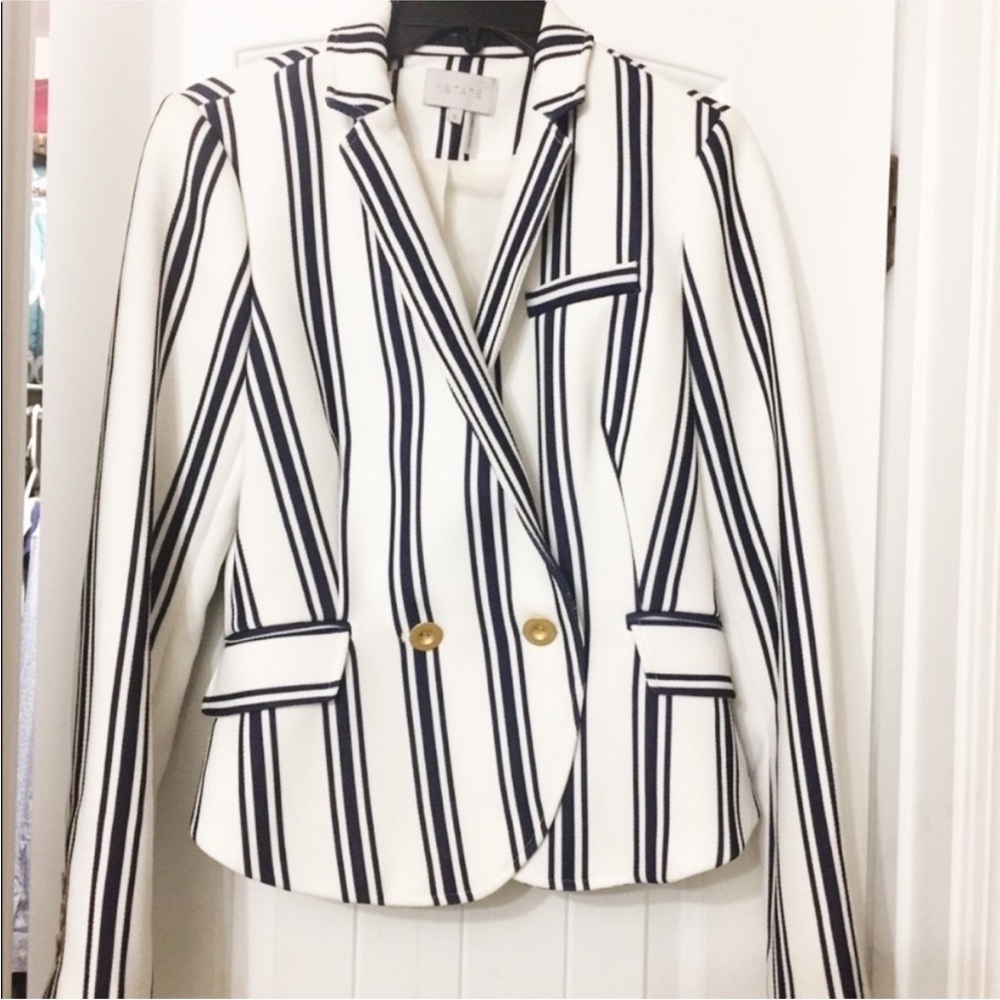 1 State Striped Nautical Cropped Blazer